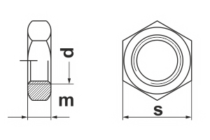 Чертёж гайки DIN 439 (аналог DIN 936)